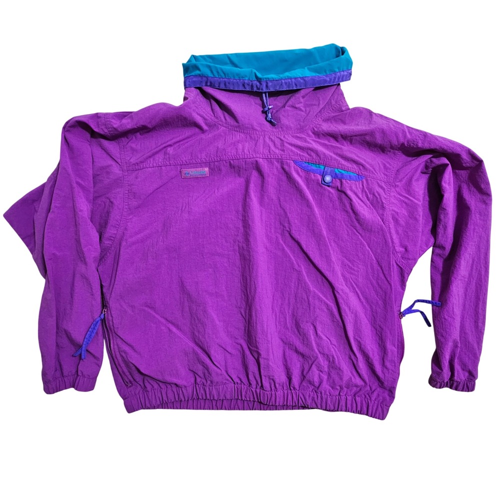 Columbia Anorak Windbreaker‎ Womens L Purple Teal WL3080 Vintage Radial Sleeve